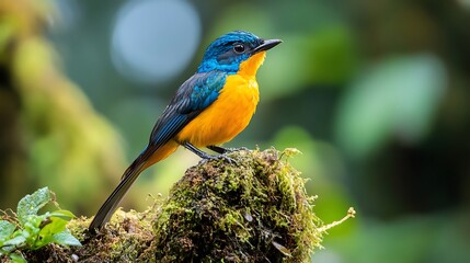 Colorful wildlife birds including a cardinal, robin, and woodpecker on a branch in nature