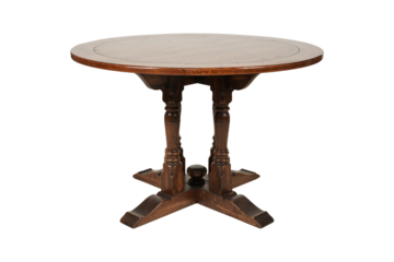 Antique Round Wood Table with Pedestal Base on Black Background PNG