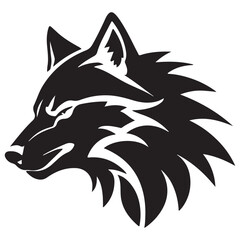 Stylized Black Wolf Head Graphic Design with Strong Profile View