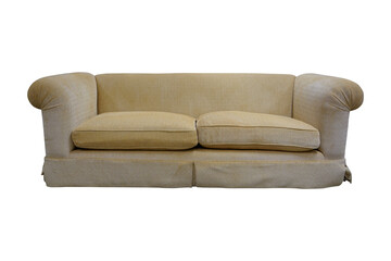 Beige Upholstered Two-Seater Sofa on White Background PNG