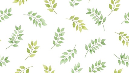 Elegant botanical seamless pattern with watercolor green leaf branches illustration
