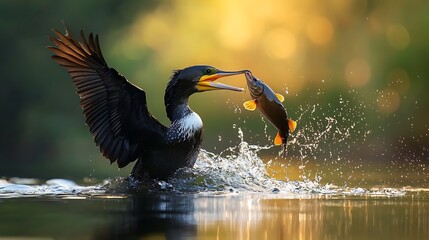 Great crested grebe and great blue heron, two wild avian animals with feather, beak, and water elements, are common wildlife subjects