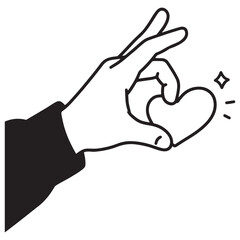 Minimalist Black and White Hand Holding Heart Symbol Line Art