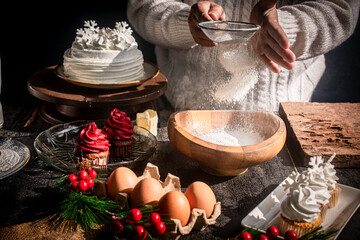Christmas & New Year Baking Scene with Flour Sifting