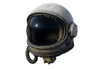 Old cosmonaut helmet detailed with cosmic reflection, representing space travel, discovery, history, and scientific progress