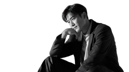 Contemplative Portrait: A thoughtful individual in a monochrome setting. Pondering deeply, this portrait captures an introspective moment.