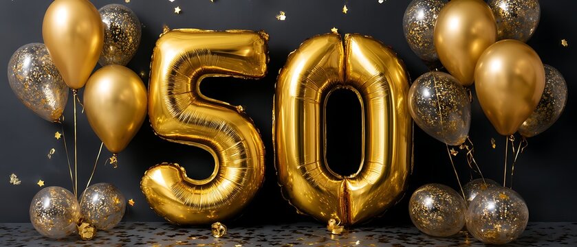Golden Balloons and Decorations for 50th Birthday Celebration Party