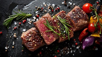 Raw beef steak with rosemary, fresh meat food ingredient