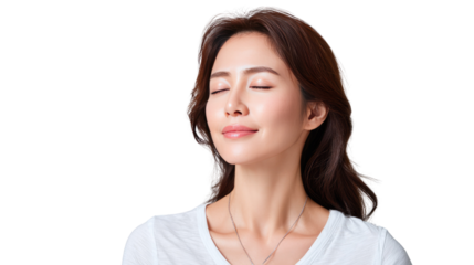 Inner Peace: A serene portrait of a woman with closed eyes, embodying tranquility and inner harmony. Her gentle expression and peaceful demeanor evoke a sense of calm and well-being.