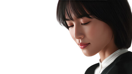 Serene Contemplation: Capturing quiet moment and elegance, a woman, her eyes closed, finds solace in her own world.