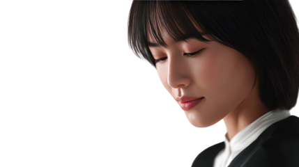 Serene Contemplation: Capturing quiet moment and elegance, a woman, her eyes closed, finds solace in her own world.