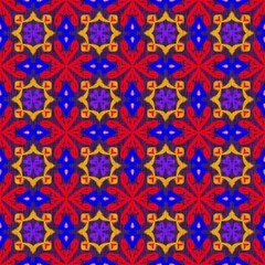 Colorful Geometric Pattern with Floral Motifs and Symmetrical Repetition for Textile, Wallpaper, and Decorative Design