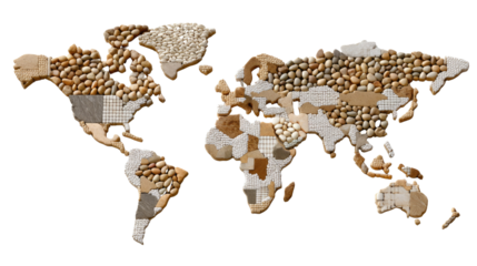 World Map of texture: A unique artistic world map, where each country is artfully formed from varied textured elements, offering a fresh perspective on global geography and cultural diversity. 