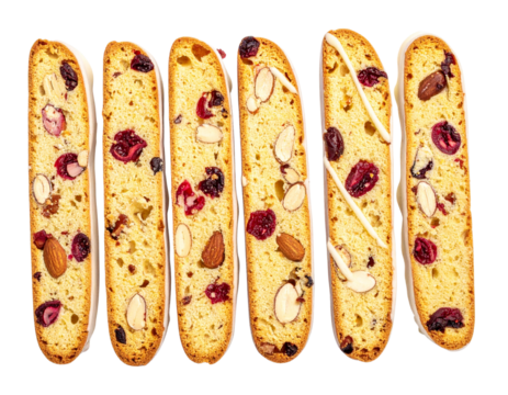  Almond Cranberry Biscotti Dipped in White Chocolate – Transparent Background