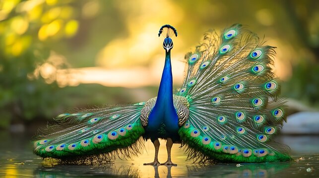 Close-up of a colorful blue and green peacock feather against a background