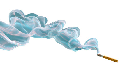 Smoke trail illustration: A studio shot of a cigarette releasing a wispy, swirling plume of smoke. The image evokes themes of harm and impact. 