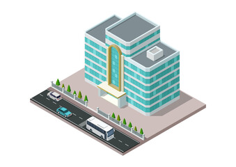 Fototapeta premium Isometric Modern futuristic hotel or office building