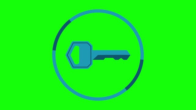 Key, lock animated icon. Green screen animated icon. Animated icon green screen about key.	