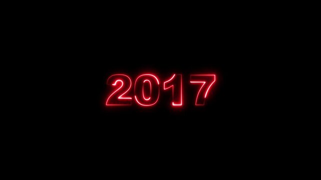 2017 neon line text. Abstract 2017 neon text animation, Glowing neon number text background 4k animation. Concept of counting years. Past year technology concept.