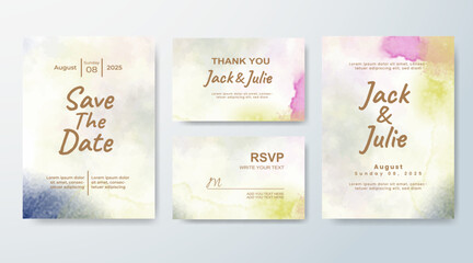 Set of Wedding invitation with abstract splash watercolor