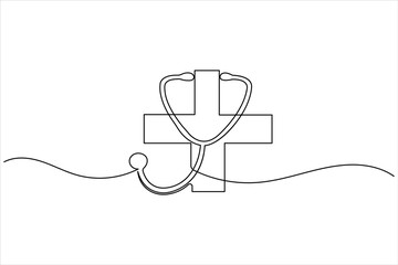 Continuous line drawing stethoscope medical cross symbol health