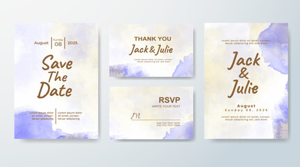 Set of Wedding invitation with abstract splash watercolor