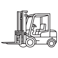 Simple Isolated Forklift Vehicle Outline Drawing on White Background
