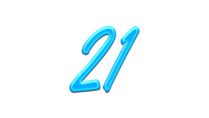 Glowing blue effect of number 21 on white background.