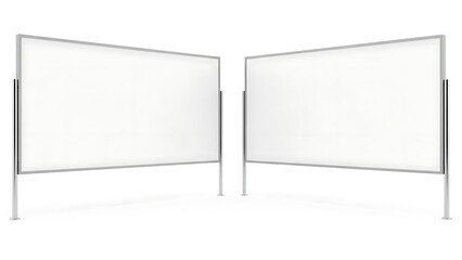 Two Whiteboards on Stands Isolated on White Background.