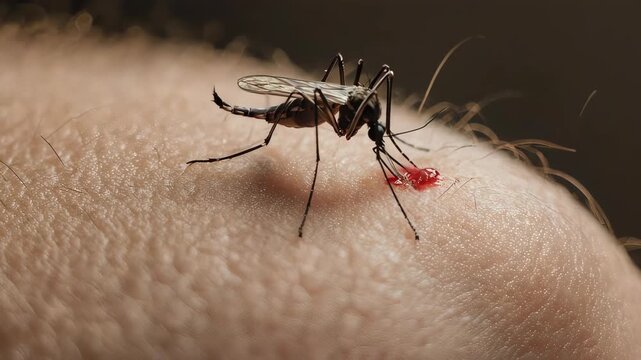 Mosquito Blood Feast: Close-Up of Insect Biting Human Skin