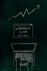 warranty claim popup message with laptop and upward arrow illustration