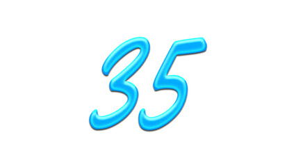 Glowing blue effect of number 35 on white background.