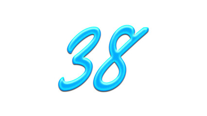 Glowing blue effect of number 38 on white background.