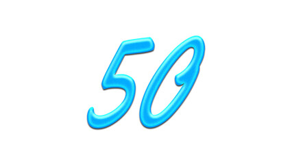 Glowing blue effect of number 50 on white background.