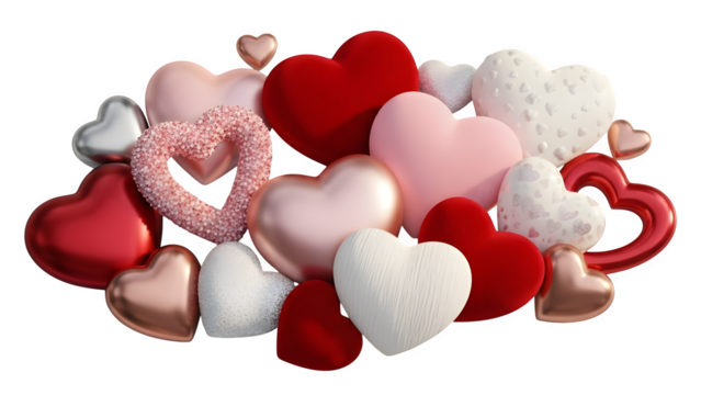Assorted Hearts Collection, isolated on transparent background