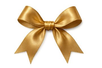Gold satin gift bow with elegant ribbon for celebration and present packing, transparent background