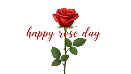 Red Rose with Happy Rose Day Text, isolated on transparent background