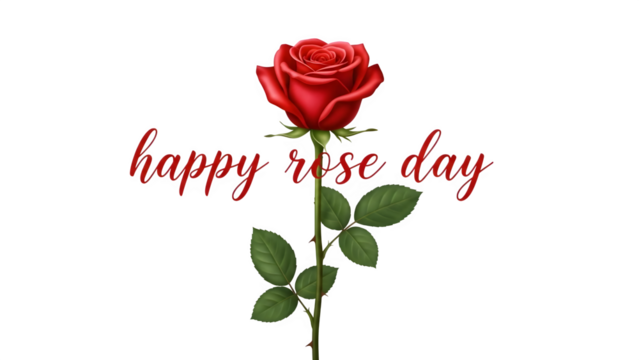 Red Rose with Happy Rose Day Text, isolated on transparent background