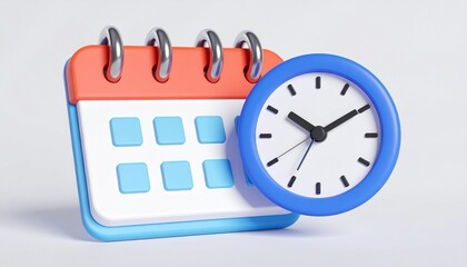 A 3d icon concept depicts a round wall clock and calendar showing the business deadline time in hours, minutes, and seconds, with the dial face and number design clearly visible