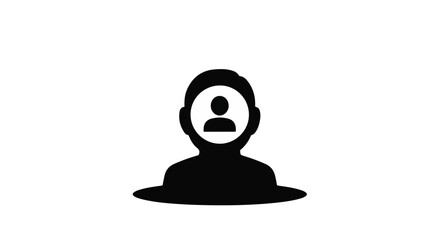 Abstract silhouette of a person with a user profile icon inside the head, representing identity or profile concept.