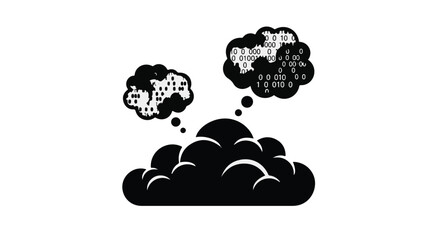 Abstract thought cloud with binary code data processing