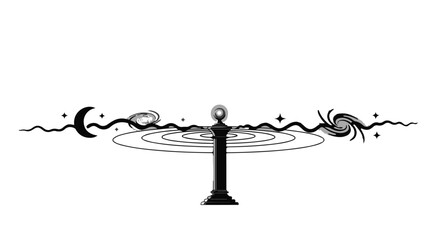 Mystical cosmic balance scale with celestial elements and swirling galaxies