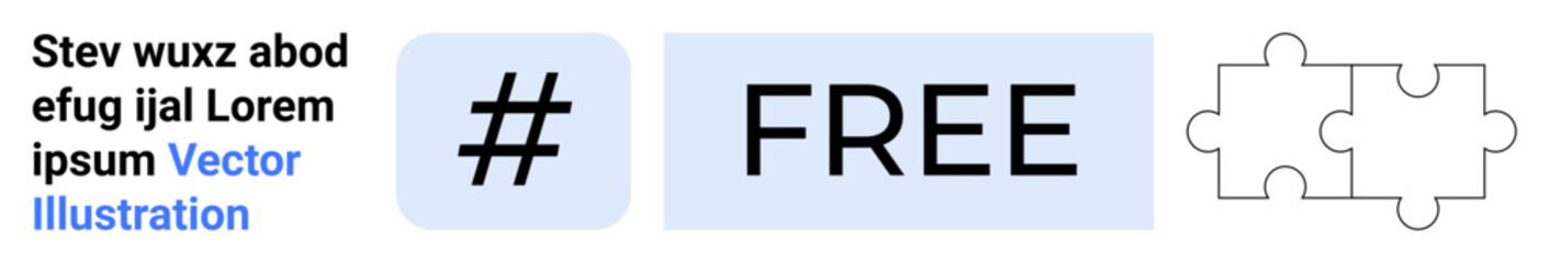 metadata tag icon, bold Free text, and two interlocking puzzle pieces. Ideal for branding, teamwork, collaboration, social media, marketing, creativity and simple landing page