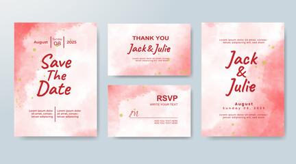 Set of Wedding invitation with abstract splash watercolor