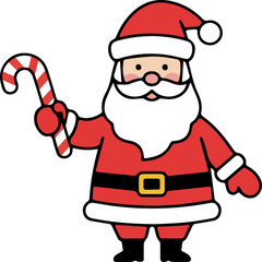 Cheerful santa claus holding candy cane standing against white backdrop spreading holiday cheer and festive spirit during christmas season.