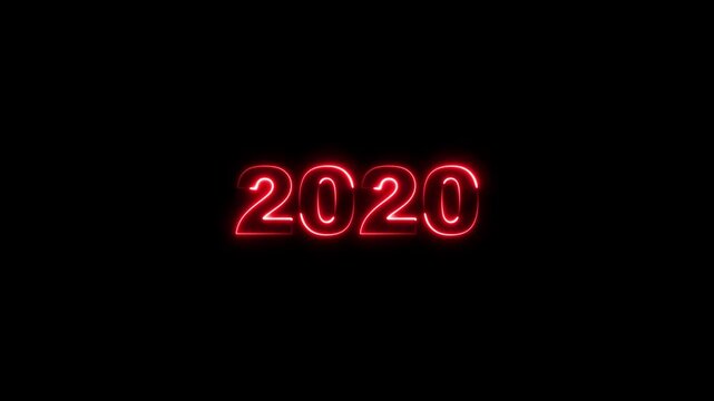 2020 neon line text. Abstract 2020 neon text animation, Glowing neon number text background 4k animation. Concept of counting years. Past year technology concept.