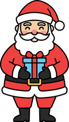Smiling santa claus holding a blue gift box in a festive christmas scene, spreading joy and holiday cheer to everyone around him.