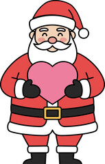 Santa claus holding pink heart in snowy winter scene, spreading love and cheer during the holiday season, creating a warm and festive atmosphere.