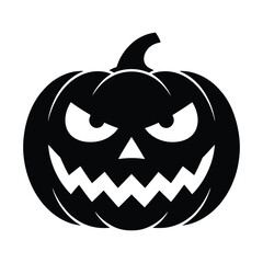 Fototapeta premium Black silhouette of a scary jack o lantern pumpkin face with evil eyes and jagged teeth