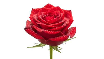 Red Rose with Water Droplets, isolated on transparent background